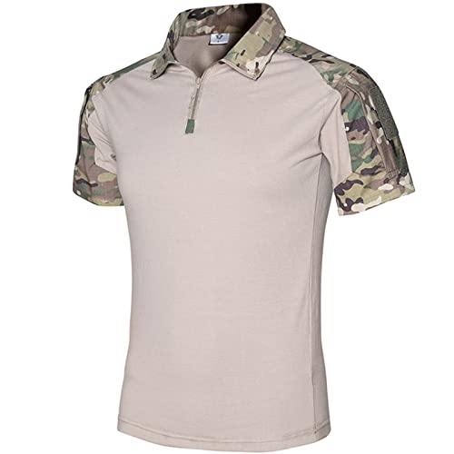 Herren Kurzarm Hemd Taktisch Shirt Militär Armee Outdoor Poloshirt T-Shirt Paintball Combat Shirt Quick Dry Polo Funktionsshirt Mit Reißverschluss (Cp Camouflage,L) von GYHH