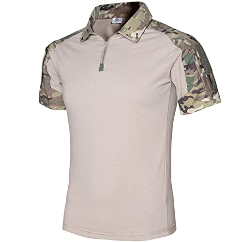 GYHH Herren Kurzarm Hemd Taktisch Shirt Militär Armee Outdoor Poloshirt T-Shirt Paintball Combat Shirt Quick Dry Polo Funktionsshirt Mit Reißverschluss (Cp Camouflage,M) von GYHH