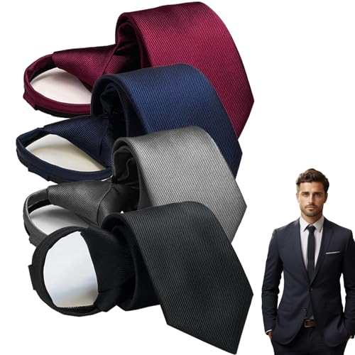 GYHWOFUL Krawatten für Herren Set, 4 Stück Krawatte Schmal - Schwarz Grau Dunkelblau Dunkelrot, Krawatte mit Gummizug Reißverschluss, Tie Seide für Büro oder Festliche, Abend, Party von GYHWOFUL