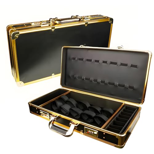 GYKLE Barber Case Stylist Lock Attache Carrying Portable Travel Case Professional Hair Kit Organizer Storage Display Box with Handle and Secure Numlock (Gold-Black) von GYKLE