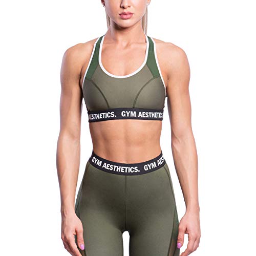 GYM AESTHETICS 1+1 Push up Sport BH Damen rückenfrei Gepolstert Gekreuzt Rücken Schnelltrocknend Sport BH Starker Halt Vorderverschluss Ohne Bügel Gepolstert Yoga Bustier Für Fitness und Sport von GYM AESTHETICS