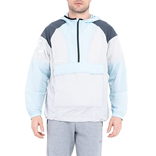 GYM AESTHETICS 2023 Herren Hooded Halber Reißverschluss Packbarer Windbreaker Pullover Jacke, Wasserdicht Leichte Anorak Regenjacke mit Kapuze, Nylon Känguru Taschen Pullover Regenjacke von GYM AESTHETICS