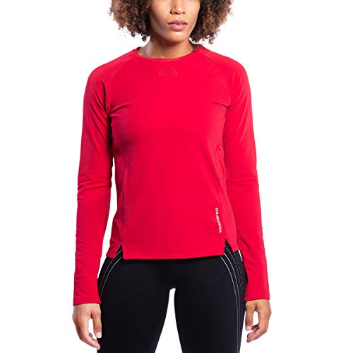 GYM AESTHETICS Damen Performance T-Shirt Langarm Rundhals Raglanärmel Slim Fit Italienischer Stoff Bewegungsfreiheit, Outrun und andere Sport in Rot(XS) von GYM AESTHETICS