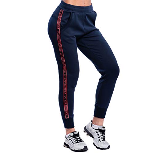 GYM AESTHETICS Damen Training Sporthose Sweatpants Jogginghosen Baumwoll Stretch Bequem mit Bündchen Reißverschlusstaschen, Training und andere Sport in Marine (S) von GYM AESTHETICS