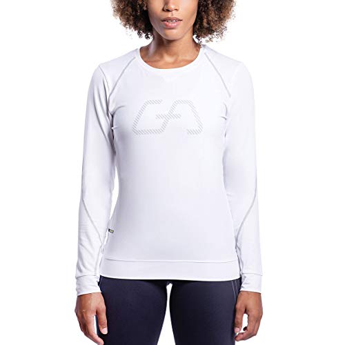 GYM AESTHETICS Damen Training T-Shirt Langarm Rundhals UV-Schutz Antistatisch Feuchtigkeitsregulierung, Fitness und andere Sportart in Weiß(S) von GYM AESTHETICS