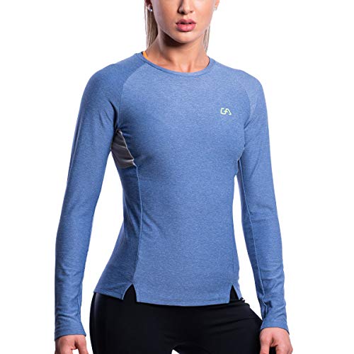 GYM AESTHETICS Damen Winter Warm Funktionsshirt Laufshirt Fitnessshirt Langarm Atmungsaktiv Stoff Quickdry Slim Fit, Outrun und andere Sport in Melange Blau(L) von GYM AESTHETICS