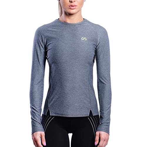 GYM AESTHETICS Damen Winter Warm Funktionsshirt Laufshirt Fitnessshirt Langarm Atmungsaktiv Stoff Quickdry Slim Fit, Outrun und andere Sport in Melange Grau(L) von GYM AESTHETICS