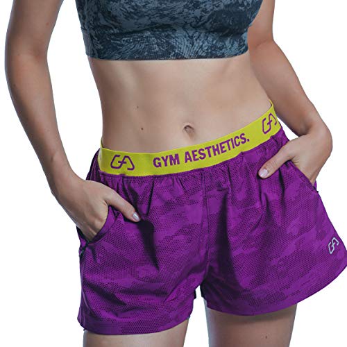 GYM AESTHETICS Frauen 2 in 1 Kurze Laufshorts, Damen Sport Shorts, Outdoor Jogginghose, Leichte schnell trocknende Sporthosen Yoga, Tennis, Fitnessstudio, Training, Fitness Shorts mit Taschen von GYM AESTHETICS