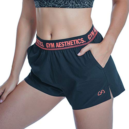 GYM AESTHETICS Frauen 2 in 1 Kurze Laufshorts, Damen Sport Shorts, Outdoor Jogginghose, Leichte schnell trocknende Sporthosen Yoga, Tennis, Fitnessstudio, Training, Fitness Shorts mit Taschen von GYM AESTHETICS