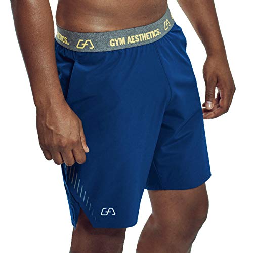 GYM AESTHETICS | Herren Functional Sports Shorts 'Intensity' Kurze Sporthose Laufshorts UV-Schutz antistatisch Feuchtigkeitsregulierung, Fitness und andere Sport in Blau (L) von GYM AESTHETICS