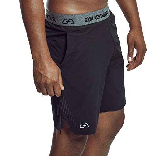 GYM AESTHETICS | Herren Functional Sports Shorts 'Intensity' Kurze Sporthose Laufshorts UV-Schutz antistatisch Feuchtigkeitsregulierung, Fitness und andere Sport in Schwarz (L) von GYM AESTHETICS