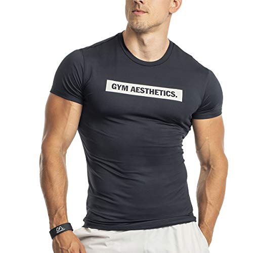 GYM AESTHETICS | Herren Wesentlich Tight-Fit Sport Tshirt Herren Dichte Maschen UV-Schutz Antistatisch Slim Fit Gym Shirt Herren, Fitness Shirt für Bodybuilding, Krafttaining Training und Sport von GYM AESTHETICS