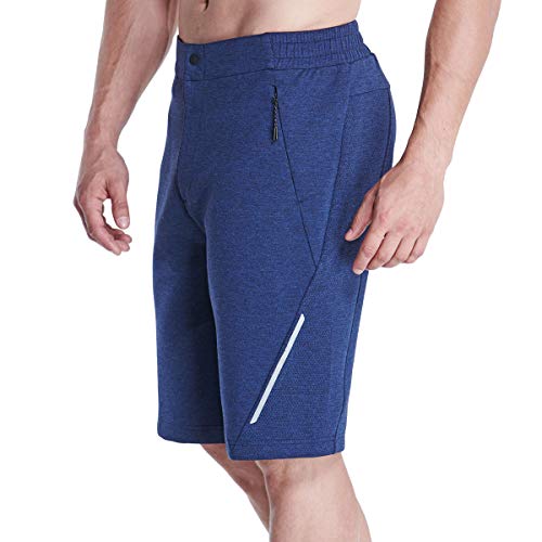 GYM AESTHETICS | Herren Outrun 9 Zoll Short Sporthose Kurze Hose Slim Fit Wärmeregulierung Bewegungsfreiheit mit Taschen in Melange Marine (L) von GYM AESTHETICS