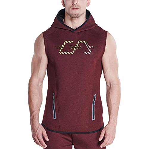 GYM AESTHETICS | Herren Outrun Kapuzenweste ärmelloser Kapuzenpullover Leicht Slim Fit, Jungen und andere Sport in Melange Rot (L) von GYM AESTHETICS