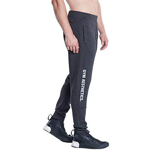 GYM AESTHETICS | Herren Outrun Straight-Fit Jogginghosen Sporthose Freizeithose Slim Fit Wärmeregulierung, Jungen und andere Sport in Melange Holzkohle (L) von GYM AESTHETICS