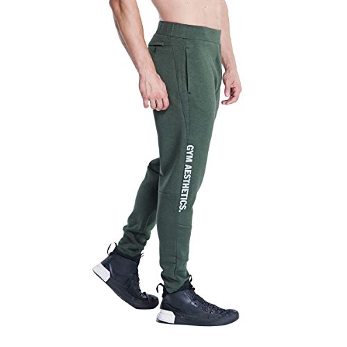 GYM AESTHETICS | Herren Outrun Straight-Fit Jogginghosen Sporthose Freizeithose Slim Fit Wärmeregulierung, Jungen und andere Sport in Melange Olive (M) von GYM AESTHETICS