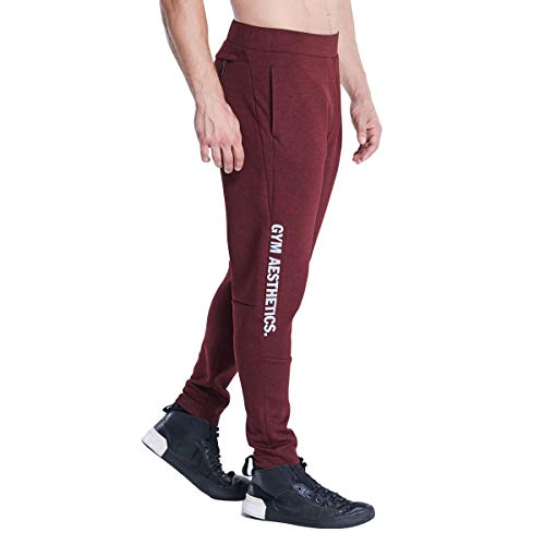 GYM AESTHETICS | Herren Outrun Straight-Fit Jogginghosen Sporthose Freizeithose Slim Fit Wärmeregulierung, Jungen und andere Sport in Melange Red (L) von GYM AESTHETICS