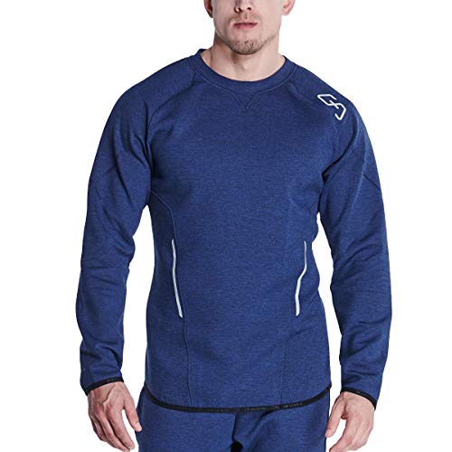 GYM AESTHETICS Herren Outrun Sweatshirt Slim Fit Langarm Bewegungsfreiheit Atmungsaktivität, Für Outrun und andere Sport in Melange Navy(S) von GYM AESTHETICS