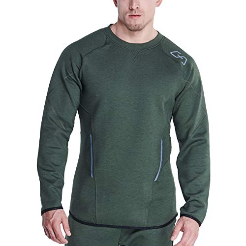 GYM AESTHETICS Herren Outrun Sweatshirt Slim Fit Langarm Bewegungsfreiheit Atmungsaktivität, Für Outrun und andere Sport in Melange Olive(L) von GYM AESTHETICS