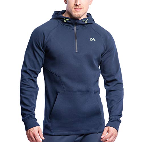 GYM AESTHETICS | Herren Performance Kapuzenpullover Hoodie Atmungsaktiv Muskelbetontes Kapuzenjacke mit Kangeroo Taschen, Fitness und andere Sport in Marine (L) von GYM AESTHETICS