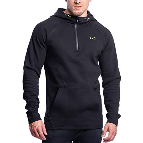 GYM AESTHETICS | Herren Performance Kapuzenpullover Hoodie Atmungsaktiv Muskelbetontes Kapuzenjacke mit Kangeroo Taschen, Fitness und andere Sport in Schwarz (M) von GYM AESTHETICS