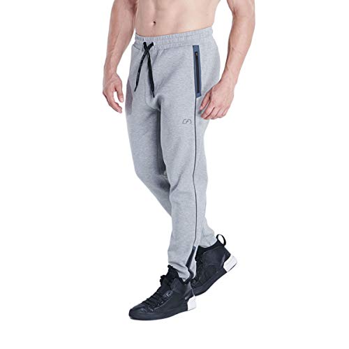 GYM AESTHETICS | Herren Performance Straight-Fit Jogginghosen Slim Fit mit Reflektierende Paspelierung, Jungen und andere Sport in Melange Grau (M) von GYM AESTHETICS