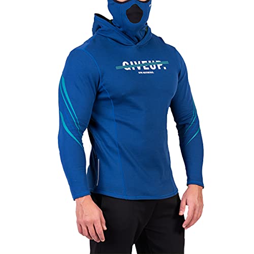 GYM AESTHETICS Herren T Shirt Schutz Schlauchschal Halswärmer Abnehmbare Kapuzenmaske Atmungsaktiv Bewegungsfreiheit, Für Training und andere Sport in Blau von GYM AESTHETICS