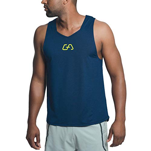 GYM AESTHETICS Herren Tank Top Muskelshirts Intensive Schnell Trocknend V Ausschnitt Workout Fitness Bewegungsfreiheit, Für Training und andere Sport in Melange Marineblau von GYM AESTHETICS