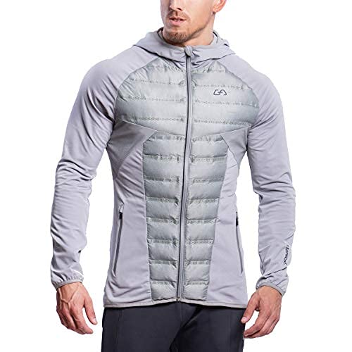 GYM AESTHETICS | Herren Ultrasonic 2.0 Trainingjacke Sportjacke Wasserdicht Windabweisend UV-Schutz LSF 40+ Warm Ultraleicht mit Reißverschluss, Training und andere Sport in Melange Grau (L) von GYM AESTHETICS