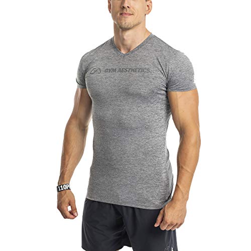 GYM AESTHETICS | 4 in 1 Wesentlich Tight-Fit Sport Tshirts Herren Dichte Maschen Bodybuilding Shirt UV-Schutz Anti schweiß Fitness Shirt Gym Shirt Herren, trainingsshirt für Krafttaining und Sport von GYM AESTHETICS