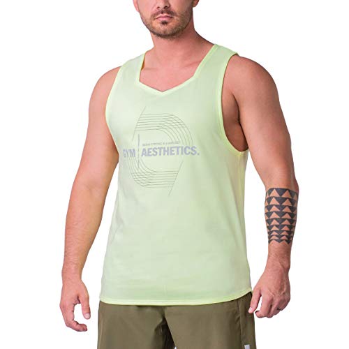 GYM AESTHETICS | Herren Wesentlich Cotton Touch Gym Stringer Tank Top Cooles Gefühl Atmungsaktiv 4 Wege Stretch, Für Fitness und andere Sport in Sicherheitsgelb (M) von GYM AESTHETICS