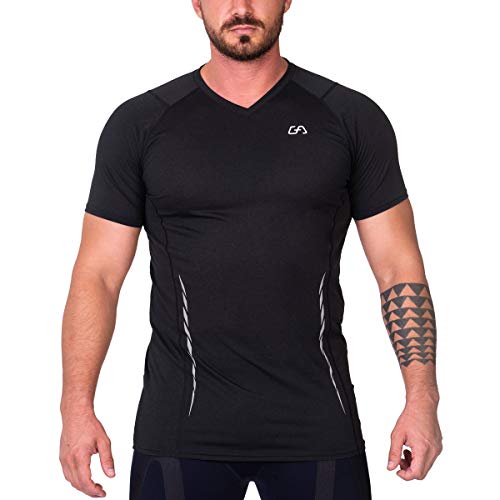 GYM AESTHETICS | 4 in 1 Bodybuilding Shirt Herren V-Neck Fitness Shirt Herren Slim-Fit Funktionsshirt UV-Schutz Anti schweiß Sport Tshirts trainingsshirt Herren, für Krafttaining und andere Sport von GYM AESTHETICS