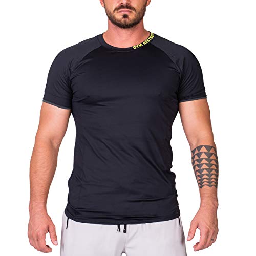 GYM AESTHETICS | Herren Wesentlich Workout Sportshirt UV-Schutz Antistatische Slim Fit e Dochtwirkung, Für Training und andere Sport in Schwarz (XL) von GYM AESTHETICS