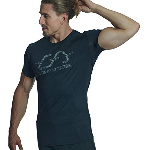 GYM AESTHETICS | Herren Wesentlich Tight-Fit Sport Tshirt Herren Dichte Maschen UV-Schutz Antistatisch Slim Fit Gym Shirt Herren, Fitness Shirt für Bodybuilding, Krafttaining Training und Sport von GYM AESTHETICS