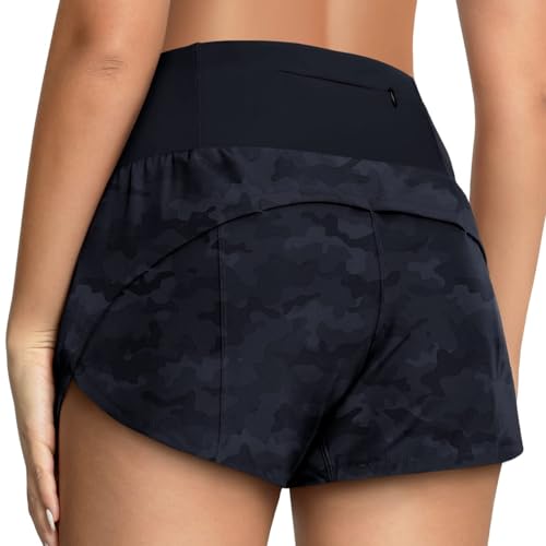 GYM RAINBOW Damen Sport-Shorts mit hoher Taille, leicht, schnell trocknend, Workout, Fitnessstudio, Laufshorts mit Taschen, #2 Black Camo, X-Groß von GYM RAINBOW