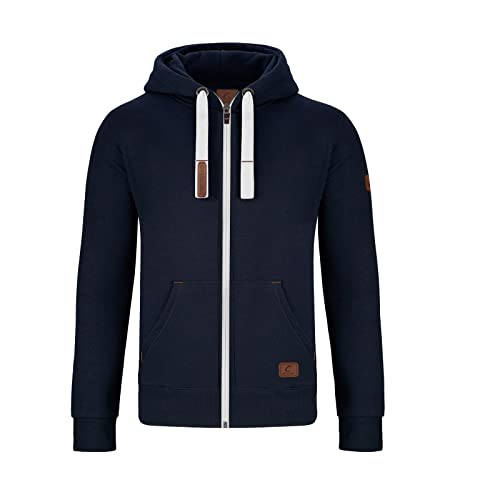 GYMAMBA Warme Sweatjacke Herren mit Lederpatches, Kapuze und durchgängigem Reißverschluss dunkelblau/weiß GYMAMBA Warme Sweatjacke Herren mit Lederpatches, Kapuze und durchgängigem Reißverschluss dunkelblau/weiß von GYMAMBA