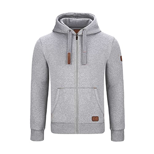 GYMAMBA Warme Sweatjacke Herren mit Lederpatches, Kapuze und durchgängigem Reißverschluss hellgrau GYMAMBA Warme Sweatjacke Herren mit Lederpatches, Kapuze und durchgängigem Reißverschluss hellgrau von GYMAMBA
