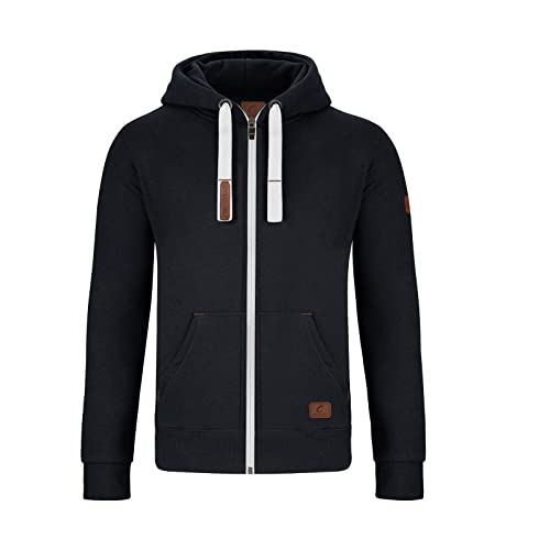 GYMAMBA Warme Sweatjacke Herren mit Lederpatches, Kapuze und durchgängigem Reißverschluss schwarz/weiß von GYMAMBA