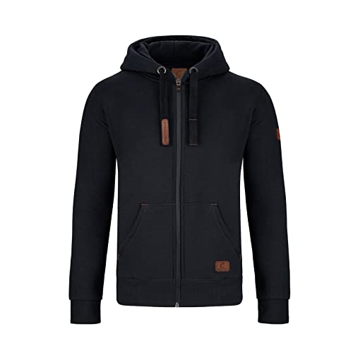 GYMAMBA Warme Sweatjacke Herren mit Lederpatches, Kapuze und durchgängigem Reißverschluss schwarz von GYMAMBA