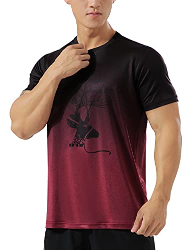 Herren Sportlich Trainieren T-Shirt Atmungsaktive Bequeme Muskellaufhemden Ausbildung Schnelltrocknend Fitnessstudio Aktive Kleidung Farbverlauf Rot S von GYMAPE