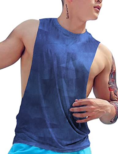 GYMAPE Herren Armloch Fallen Lassen SchnellTrocknend Tank Top für Workout Bodybuilding Ärmellose Muskelhemden Blau M von GYMAPE