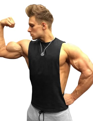 GYMAPE Herren Armloch Fallen Lassen SchnellTrocknend Tank Top für Workout Bodybuilding Ärmellose Muskelhemden Schwarz XL von GYMAPE