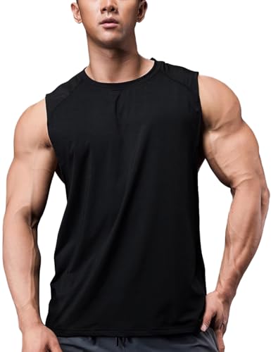 GYMAPE Herren Athletisch Training Tanktops Laufend Ärmellose Hemden Fitnessstudio Schnelltrocknen Activewear Schwarz M von GYMAPE