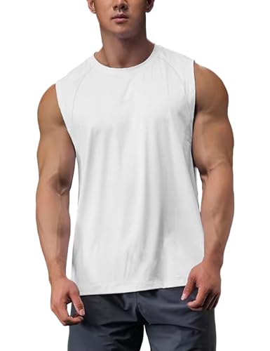 GYMAPE Herren Athletisch Training Tanktops Laufend Ärmellose Hemden Fitnessstudio Schnelltrocknen Activewear Weiß L von GYMAPE