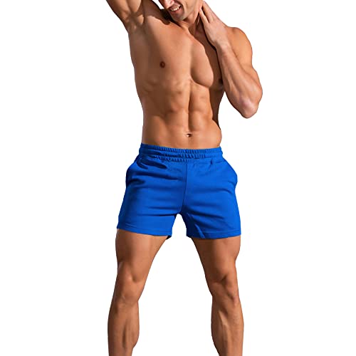 Herren Baumwolle Bodybuilding Gym Workout Shorts Sport Fitness 5" Schrittlänge Blau XL von GYMAPE