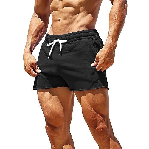 Herren Gym Sport Bodybuilding Workout Shorts 3 Zoll mit Raw Hem Design Schwarz L von GYMAPE