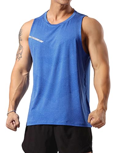 GYMAPE Herren Sportlich Trainieren Tanktops Ärmellos Muskel Laufshirts Ausbildung Schnelltrocknend Fitnessstudio Aktive Kleidung Blau M von GYMAPE