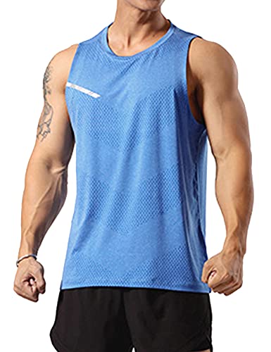 GYMAPE Herren Sportlich Trainieren Tanktops Ärmellos Muskel Laufshirts Ausbildung Schnelltrocknend Fitnessstudio Aktive Kleidung Blau XL von GYMAPE