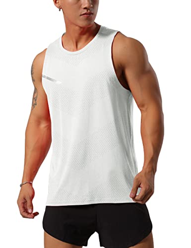 GYMAPE Herren Sportlich Trainieren Tanktops Ärmellos Muskel Laufshirts Ausbildung Schnelltrocknend Fitnessstudio Aktive Kleidung weiß 3XL von GYMAPE