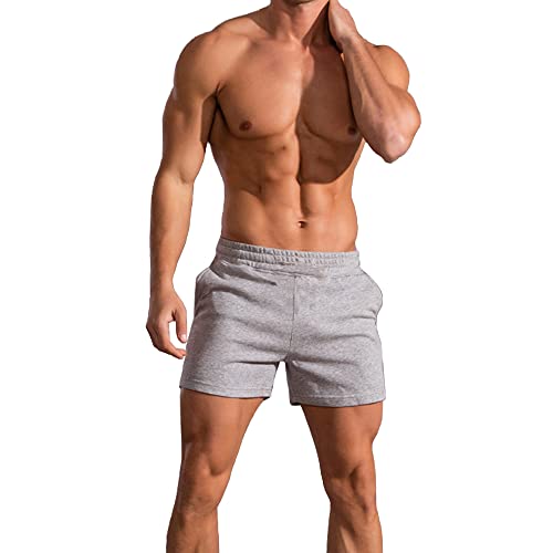Herren Baumwolle Bodybuilding Gym Workout Shorts Sport Fitness 5" Schrittlänge Grau XL von GYMAPE